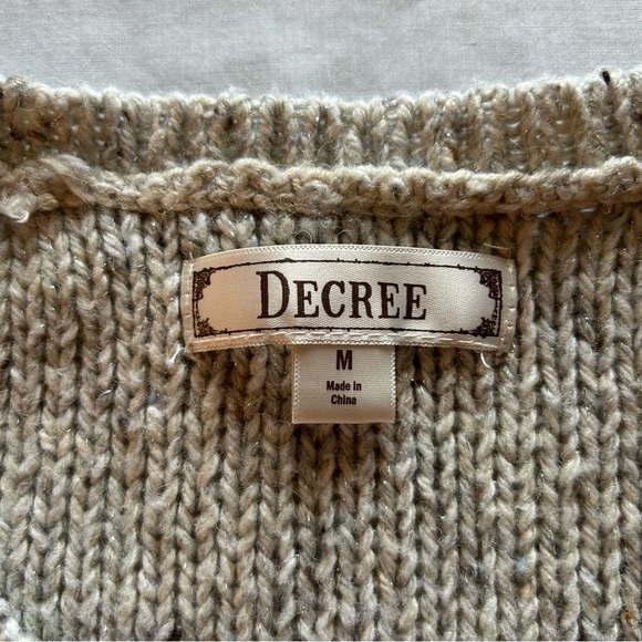 Decree Tan & Cream Shimmer Cropped Long Sleeve Open Knit Pullover Sweater Size M - Picture 3 of 6